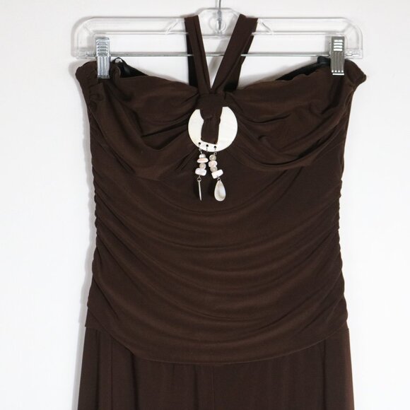 B. Smart Vintage Y2K Gaucho Halter Wide Leg Crop Jumpsuit Womens 10 Brown Shell - Picture 2 of 6